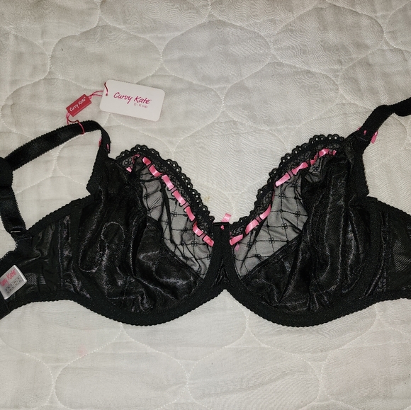 NWT Curvy Kate Portia Bra Size 30JJ Black/Pink Balconette Underwire - Picture 2 of 6